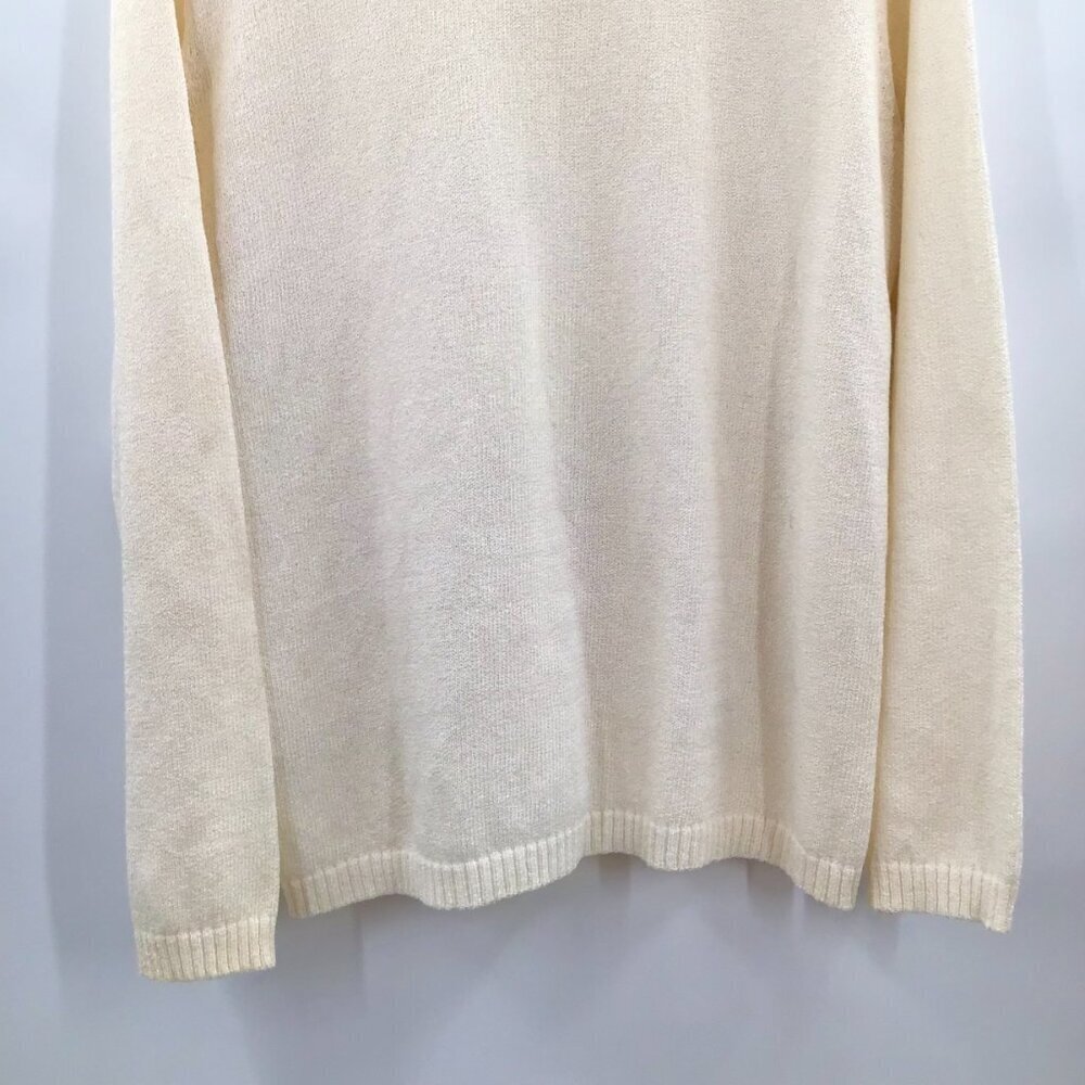 Vintage 1X Winter Flowers Sweater Embroidered Iridescent Sequin Ivory Gold L/S - Picture 10 of 13
